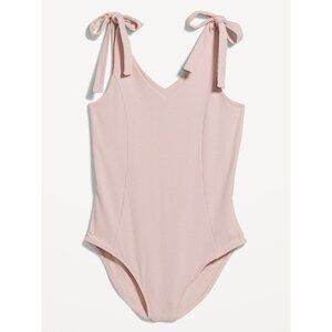 Tie-Shoulder V-Neck Rib-Knit Bodysuit Abalone Pink Old Navy Size XS Dance Ballet